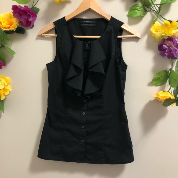 Club Monaco Black Ruffle Front Button down Blouse